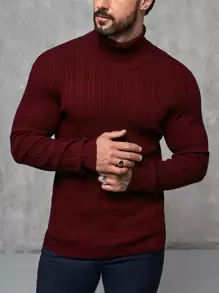 Manfinity Men Solid Turtleneck Jumper - Burgundy - View 1