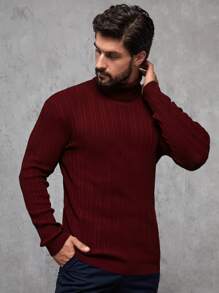 Manfinity Men Solid Turtleneck Jumper - Burgundy - View 3