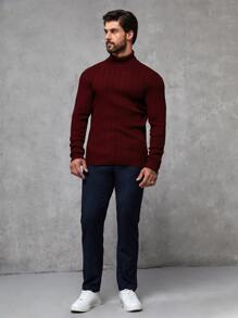 Manfinity Men Solid Turtleneck Jumper - Burgundy - View 4