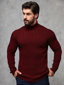 Manfinity Men Solid Turtleneck Jumper - Burgundy - View 5
