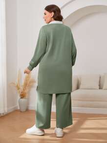 Mulvari Plus 2 In 1 Keyhole Back Top & Wide Leg Trousers - Mint Green - View 2
