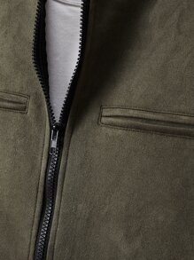 Manfinity Homme Men Zip Up Bomber Jacket Without Tee - Army Green - View 4