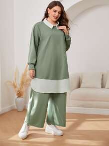 Mulvari Plus 2 In 1 Keyhole Back Top & Wide Leg Trousers - Mint Green - View 4