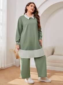 Mulvari Plus 2 In 1 Keyhole Back Top & Wide Leg Trousers - Mint Green - View 5