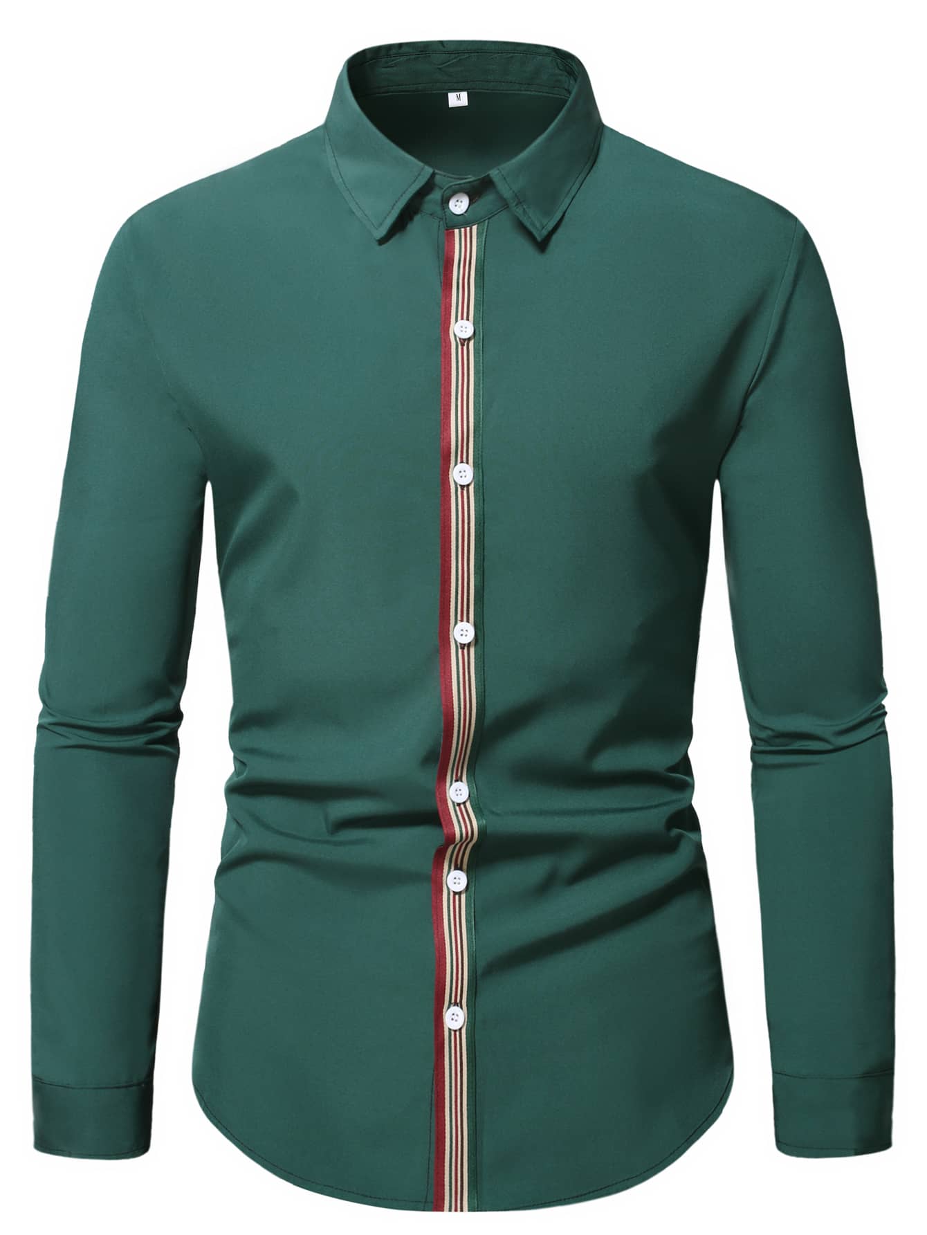 Manfinity Áo sơ mi Nam Nút phía trước Sọc Giải trí - Màu xanh lá cây đậm - Xem 1