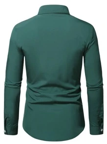 Manfinity Áo sơ mi Nam Nút phía trước Sọc Giải trí - Màu xanh lá cây đậm - Xem 2