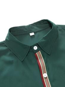 Manfinity Áo sơ mi Nam Nút phía trước Sọc Giải trí - Màu xanh lá cây đậm - Xem 4