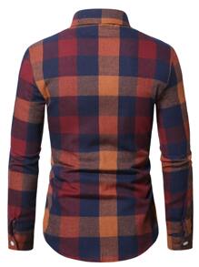 Manfinity Homme 男式水牛格子印花修身长袖纽扣领图案彩色衬衫，秋季