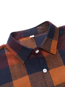 Manfinity Homme 男式水牛格子印花修身长袖纽扣领图案彩色衬衫，秋季