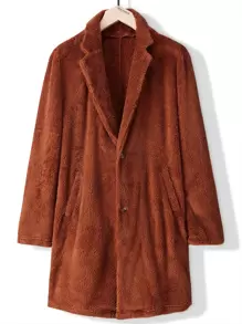 Manfinity Hombres Abrigo teddy de cuello con solapa con botón delantero - Óxido marrón - Ver 1