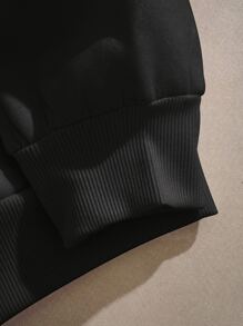 INAWLY Letter Graphic Drawstring Thermal Hoodie Pullover Fall Outfit - Black - View 3