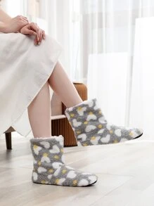 Polka Dot & Heart Pattern Fuzzy Slipper Boots - Multicolor - View 1