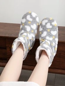 Polka Dot & Heart Pattern Fuzzy Slipper Boots - Multicolor - View 3