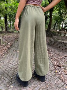 ROMWE PUNK Drawstring Waist Flap Pocket Wide Leg Parachute Trousers - Mint Green - View 2