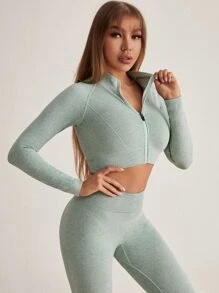 Seamless Zip Up Crop Sports Jacket