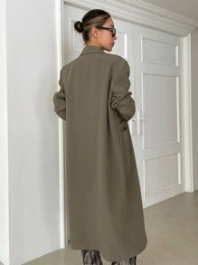 DAZY Lapel Neck Double Breasted Longline Coat,Fall Clothes Women Jacket - Khaki - View 2