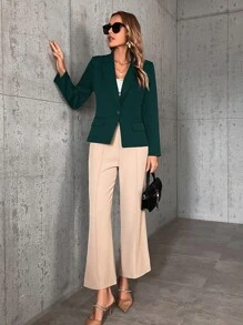 SHEIN Privé Single Button Flap Detail Blazer - Dark Green - View 5