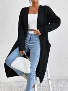 Chiquease Nữ Cardigans Túi màu trơn Giải trí - màu đen - Xem 1