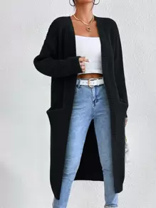 Chiquease Nữ Cardigans Túi màu trơn Giải trí - màu đen - Xem 3