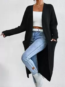 Chiquease Nữ Cardigans Túi màu trơn Giải trí - màu đen - Xem 4