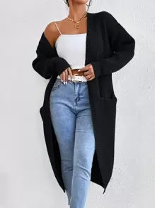 Chiquease Nữ Cardigans Túi màu trơn Giải trí - màu đen - Xem 5
