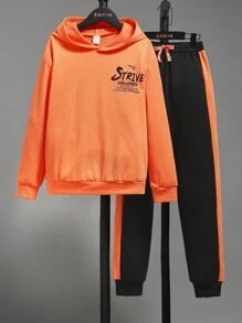 SHEIN Bộ hai mảnh Trai Dây kéo Túi Khối Màu Slogan Giải trí - Nhiều màu - Xem 2