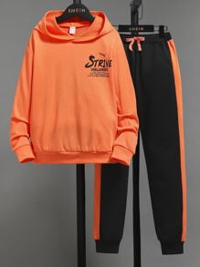 SHEIN Bộ hai mảnh Trai Dây kéo Túi Khối Màu Slogan Giải trí - Nhiều màu - Xem 5