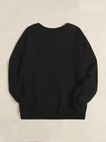 Laserblazt Letter & Heart Print Pullover - Black - View 3