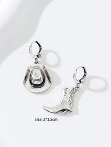 靴子和牛仔帽不對稱耳墜 - 復古銀色 - 查看 3