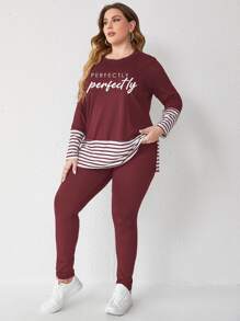 Mulvari Camiseta y pantalones a rayas con ribete en rojo burdeos talla grande - Burdeos - Ver 1