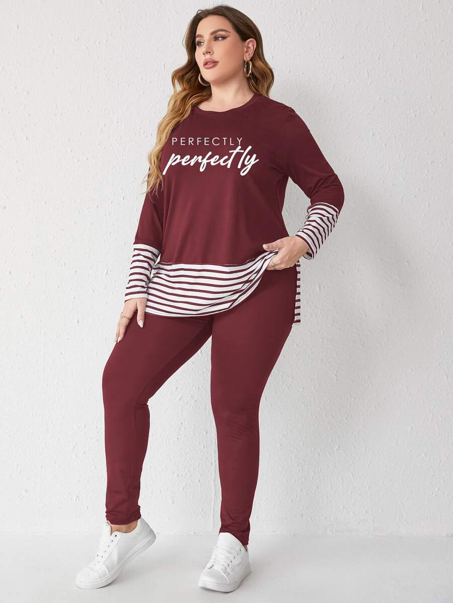 Mulvari Camiseta y pantalones a rayas con ribete en rojo burdeos talla grande - Burdeos - Ver 1