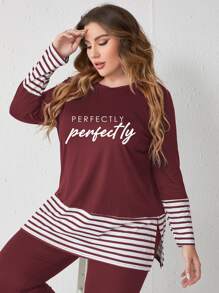 Mulvari Camiseta y pantalones a rayas con ribete en rojo burdeos talla grande - Burdeos - Ver 4