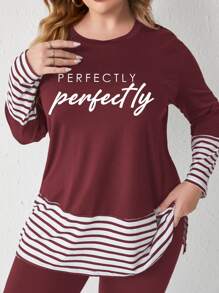 Mulvari Camiseta y pantalones a rayas con ribete en rojo burdeos talla grande - Burdeos - Ver 5