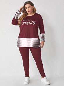 Mulvari Camiseta y pantalones a rayas con ribete en rojo burdeos talla grande - Burdeos - Ver 6