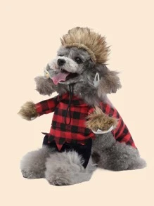 1set Plaid Print Pet Costume Halloween Halloween Costumes - Multicolor - View 7