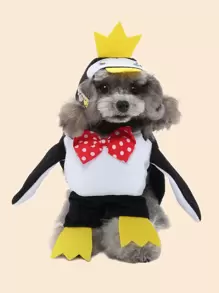 1件套企鵝設計寵物服裝 - 黑與白 - 查看 1