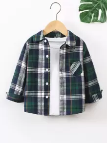 小男童格紋補丁貼口袋襯衫不帶T恤