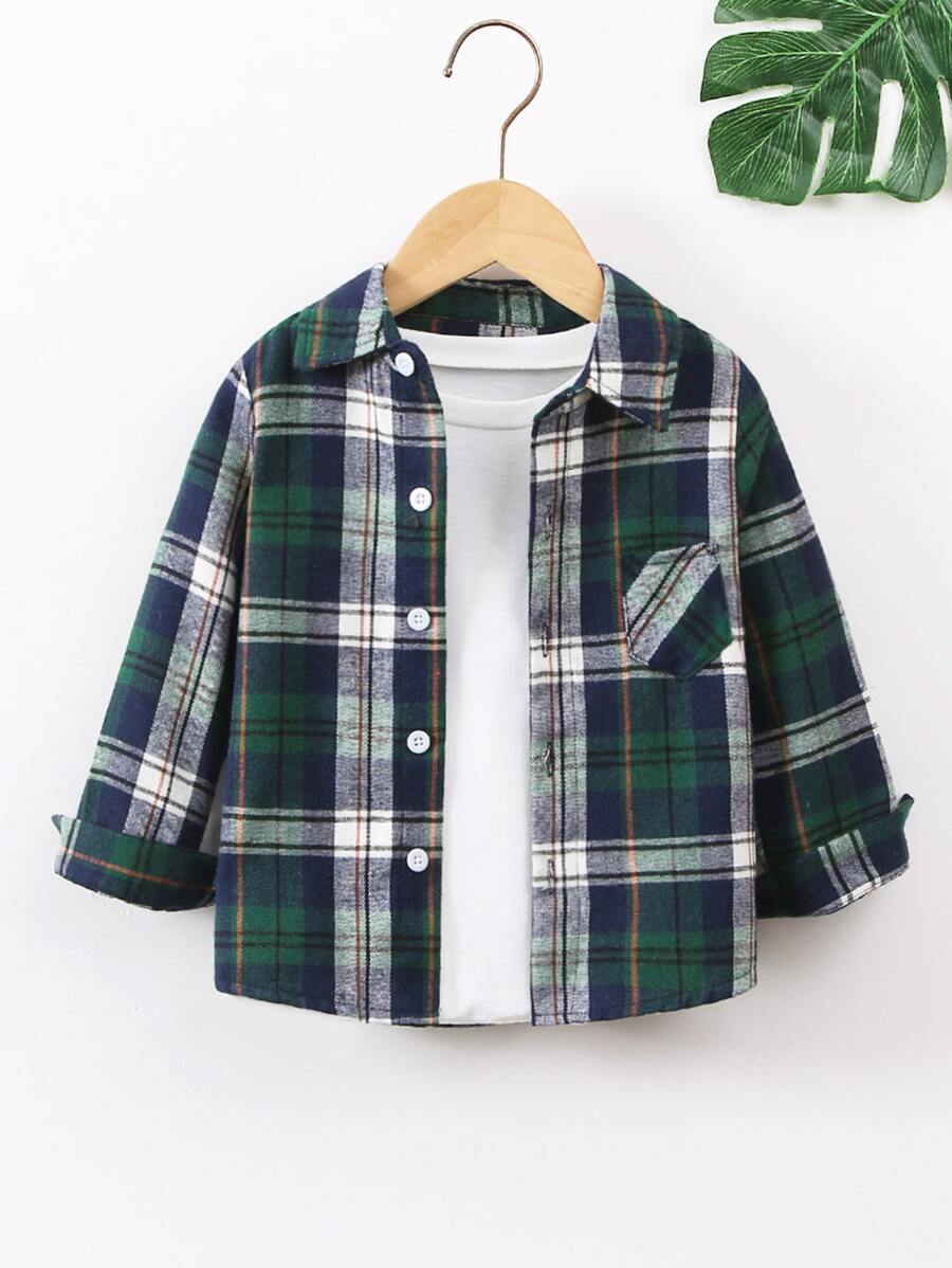 小男童格紋補丁貼口袋襯衫不帶T恤