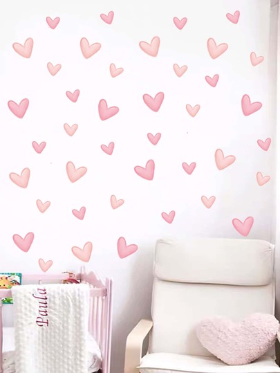 60 peças/conjunto adesivos de parede em formato de coração grande e pequeno rosa suave para sala de estar, quarto, quarto de criança, berçário, decalques de parede, decoração de casa