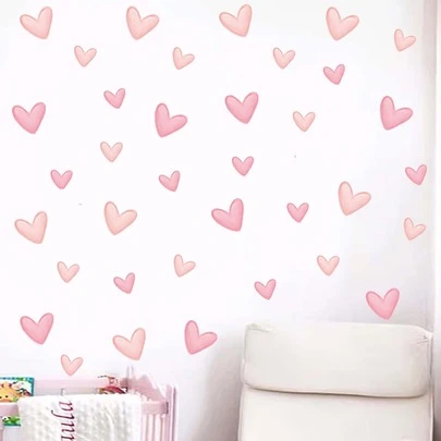 60pcs/Set Soft Pink Big Small Heart Shape Wall Stickers For Living Room Bedroom Room Nursery Room Wall Decals Home Decor Gifts Birthday Graduation