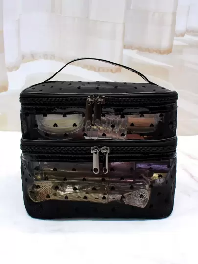 Simple And Stylish Large-capacity Double-layer Cosmetic Bag Portable Storage Bag Toiletry Bag