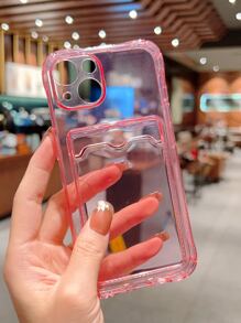 Apple Pink Clear Card Slot Phone Case Waterproof Shockproof Anti-Fall Scratch Resistant