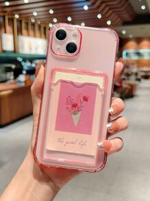 Apple Pink Clear Card Slot Phone Case Waterproof Shockproof Anti-Fall Scratch Resistant