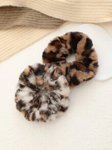 2件套时尚新款毛绒豹纹发饰，秋冬季女士布艺发圈，带马尾辫和发圈，可爱发圈，发绳，发圈，发带，化妆，家居，健身，女士配饰，头部配饰，弹性发带，美容，家居，卧室装饰 - 彩色 - 查看 2