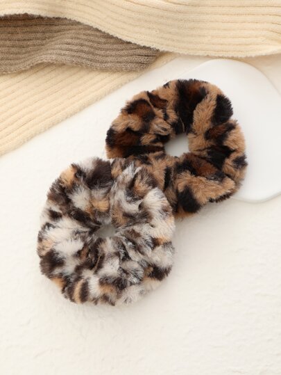 2pcs Fashionable New Plush Leopard Print Hair Accessories, Autumn & Winter Fabric Hair Loop For Women With Ponytail & Scrunchie Cute Scrunchies Hair Ties Scrunchy Hair Ties Makeup Home Gym Woman Accessories Head Accessories Elastic Band Beauty Home Bedroom Decor
