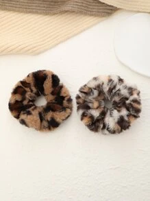 2件套时尚新款毛绒豹纹发饰，秋冬季女士布艺发圈，带马尾辫和发圈，可爱发圈，发绳，发圈，发带，化妆，家居，健身，女士配饰，头部配饰，弹性发带，美容，家居，卧室装饰 - 彩色 - 查看 3