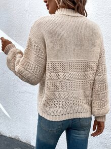 SHEIN Essnce Mock Neck Bishop Sleeve Jumper - Apricot - View 2