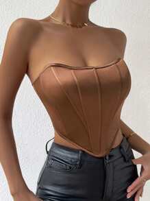 Zolique 素色手帕下擺抹胸上衣 - 棕色 - 查看 3