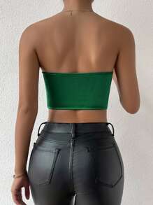 Zolique Solid Hanky Hem Tube Top - Dark Green - View 2