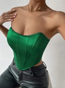 Zolique Solid Hanky Hem Tube Top - Dark Green - View 5